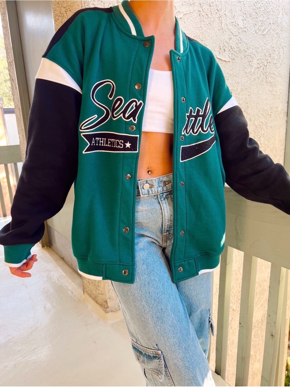 Kaii Green and Black Seattle Varsity Jacket